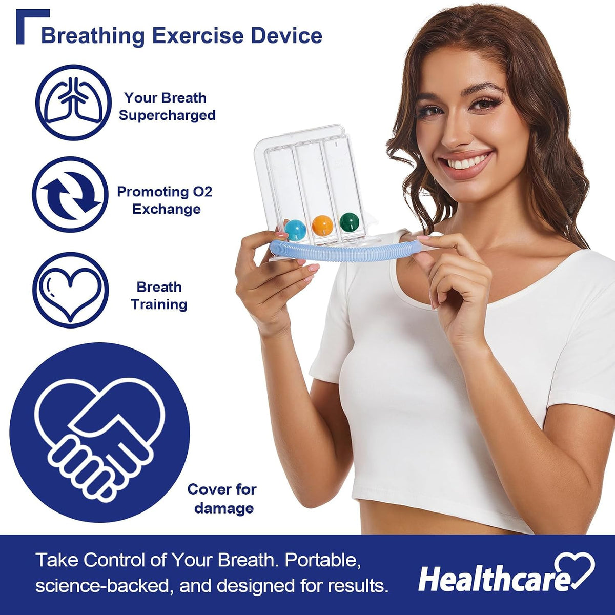 Breathing Exercise Device for Lungs, Lung Exerciser Device – 5000ml Volumetric Deep Breathing Trainer with Flow Rate Indicator for Respiratory Health & Recovery