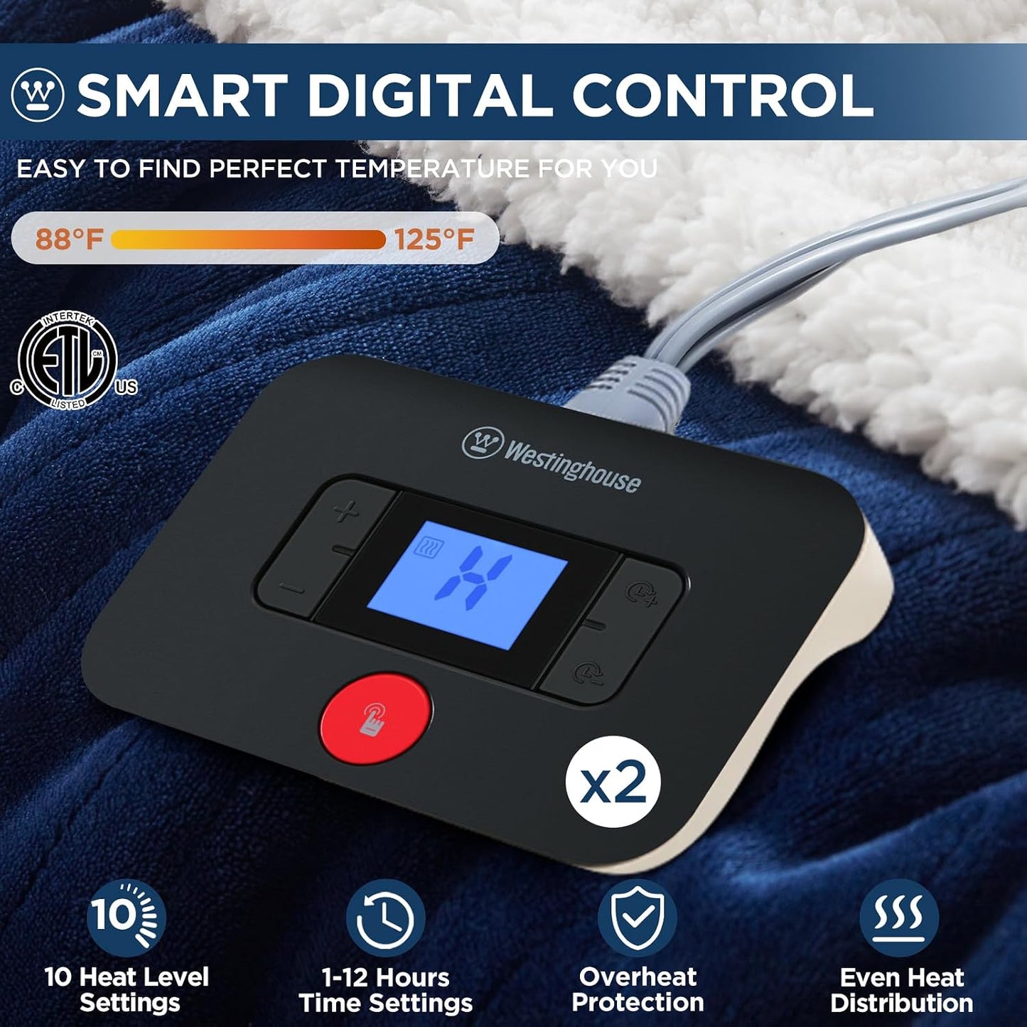 Westinghouse Heated Throw Blanket, Electric Blanket Throw with 6 Heating Levels and 2-10 Hours Time Settings, Flannel to Sherpa Super Cozy Heated Blanket Machine Washable, 50x60 inch, Charcoal