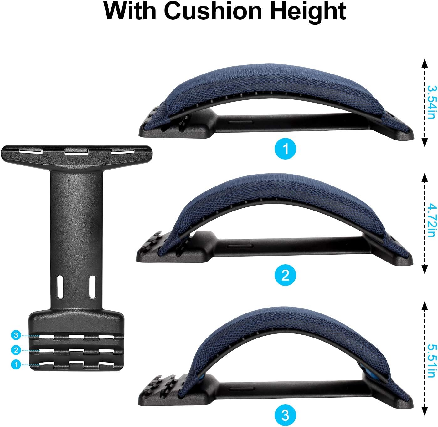 Multi-Level Back Stretcher Device, Lumbar Back Stretching Device, Memory Foam Lumbar Pillow Back Pain Support for Office Chair and Pain Relief(Blue)