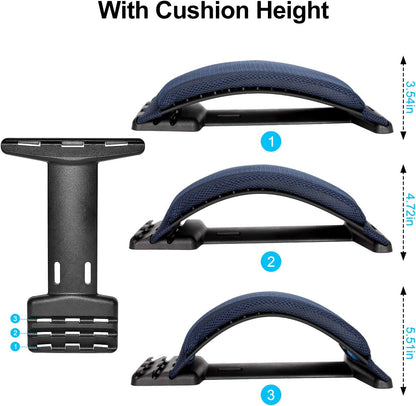 Multi-Level Back Stretcher Device, Lumbar Back Stretching Device, Memory Foam Lumbar Pillow Back Pain Support for Office Chair and Pain Relief(Blue)