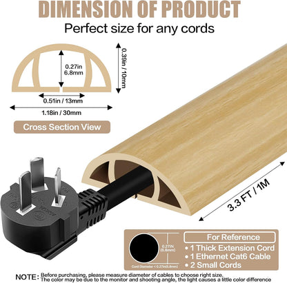 Floor Cord Cover Self Adhesive Cord Hider,10FT Cable Management, Extension Strip Protector for Wires, Prevent Cable Trips for Offices, Gyms, Exhibitions Cavity 0.39"(W) x 0.27"(H) BrownWood