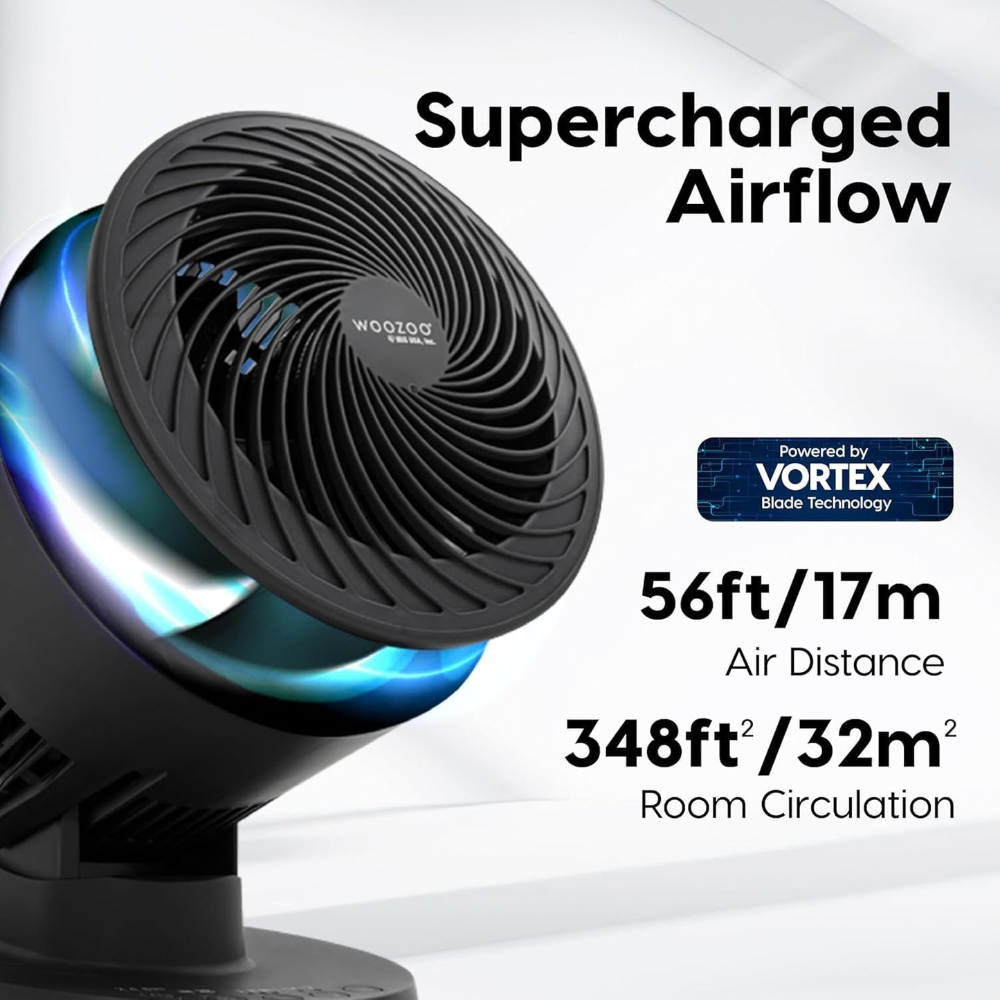 IRIS USA WOOZOO Air Circulator Fan with Remote, Oscillating, 5 Speeds, 82ft Max Air Distance, 90° Adjustable Tilt, 30db Quiet Motor, Small Fan for Bedroom, Office, Dorm, White