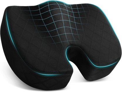 TushGuard Seat Cushion - Memory Foam Sitting Pillow for Office Chair, Car Seat, Airplane, Bleacher - Sciatica & Hip & Coccyx Pain Relief Desk Chair Cushion for Long Sitting Office Workers, Car Drivers