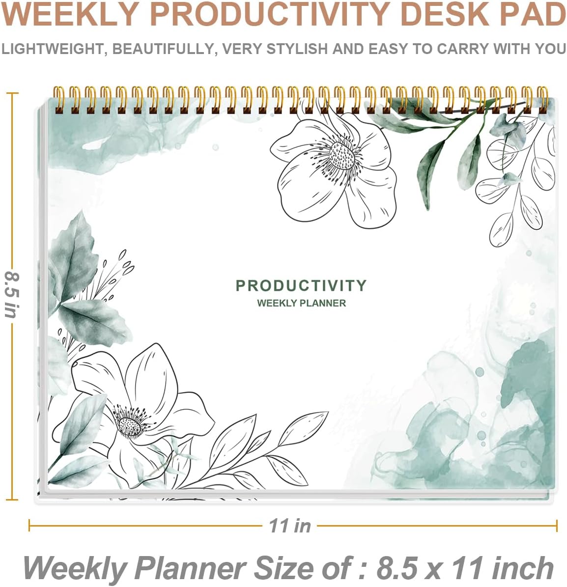 Weekly Productivity Planner - 8.5" x 11" Dashboard Desk Notepad Has 6 Focus Areas to List Tasks for Goals, Projects, Clients, Academic or Meal-Organize Your Daily Work Efficiently, 54 Weeks, Green
