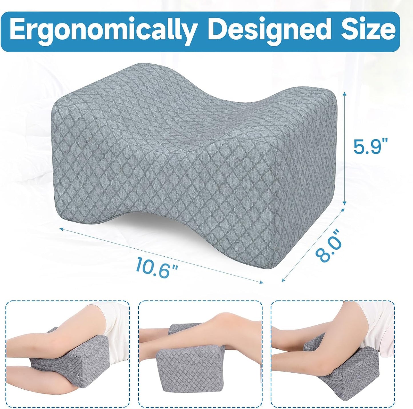SweetSlubr Memory Foam Knee Pillow for Side Sleepers, Support Leg Pillow for Side Sleeping, Smooth Spine Alignment Pillow, Cushion for Hip, Back, Sciatica, Knee, Joints Pain Relief, White