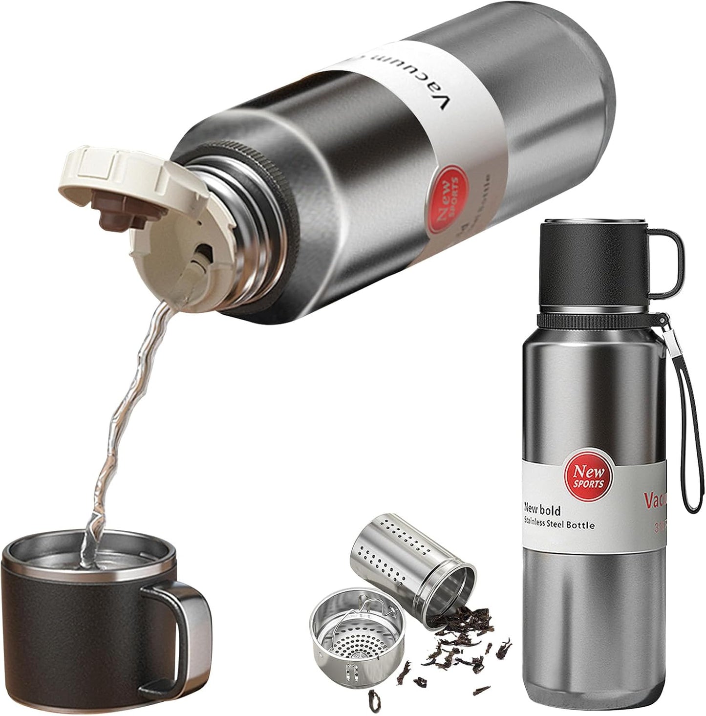 Stainless Steel Insulated Tea Infuser Bottle, Vacuum Insulated Water Bottle, Tea Tumbler with Separate Tea Compartment, 24-Hrs Insulation Commute Travel (White,32oz/1000ml)
