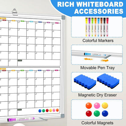 Magnetic Dry Erase Board Calendar for Wall 36" x 24", Monthly Calendar Whiteboard for Wall, Planning Board Bulletin Board Portable Board for Office, School, Home, Kitchen, Planning, Memo