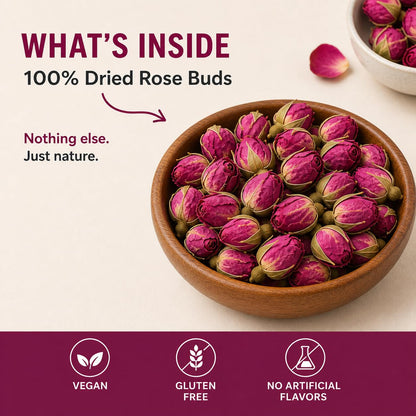 BLUE TEA - Rose Buds Tea - 1.05 Oz (30+ Cups) Loose | Rich in Vitamin-C - For Hair & Skin | Caffeine Free - Flower Based - Herbal Tea - Non Bitter | Reusable Pet Jar