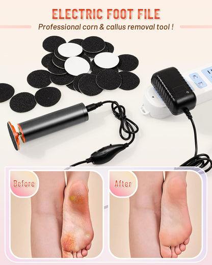 DERMAWAVE FSA&HSA Electric Callus Remover for Feet with 60 Sandpaper Discs, Adjustable Speed Professional Foot File Electric Heel Grinder Sander Pedicure Tool for Dead Skin
