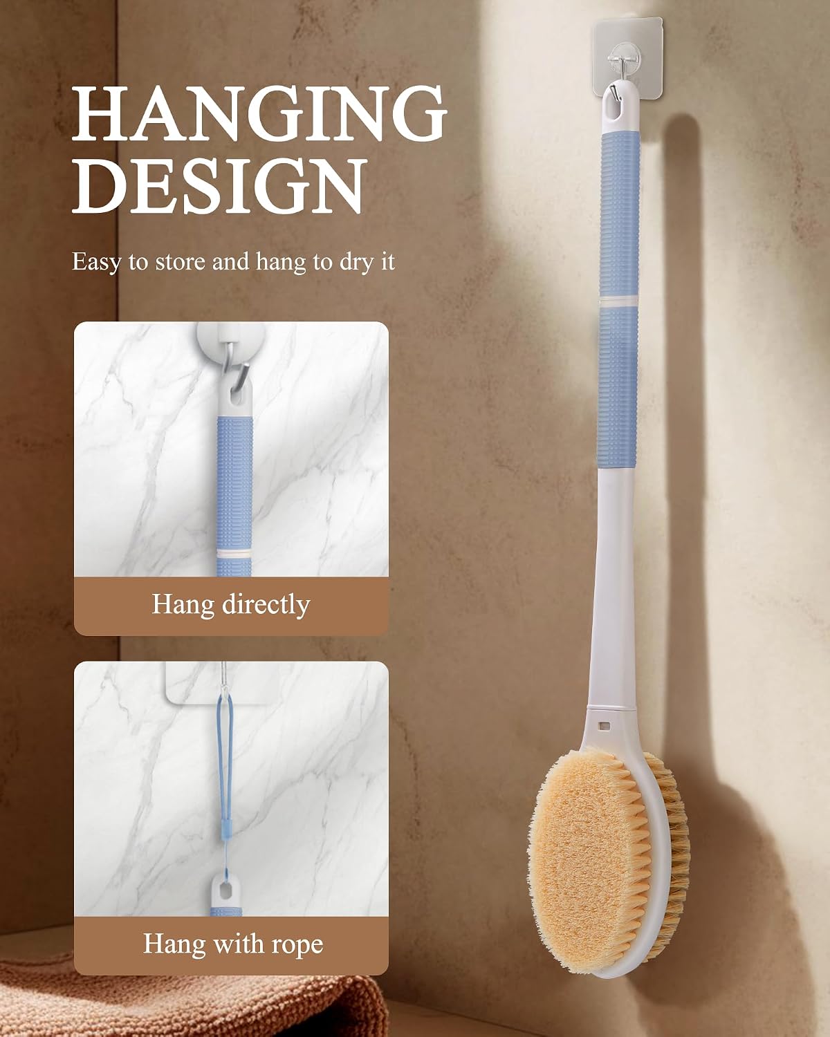 Dry Brushing Body Brush for Massage - Natural Boar Bristle Exfoliating Brush with Massage Nodes for Lymphatic Drainage, Cellulite, Blood Circulation Improving Skin Health for Women Men Elderly(Grey)