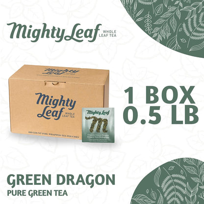 Mighty Leaf Organic Green Dragon Tea – 100 Count Whole Leaf Green Tea Bags – Smooth & Earthy Flavor – Premium Silk Pouches for Wellness and Natural Energy