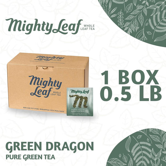 Mighty Leaf Organic Green Dragon Tea – 100 Count Whole Leaf Green Tea Bags – Smooth & Earthy Flavor – Premium Silk Pouches for Wellness and Natural Energy