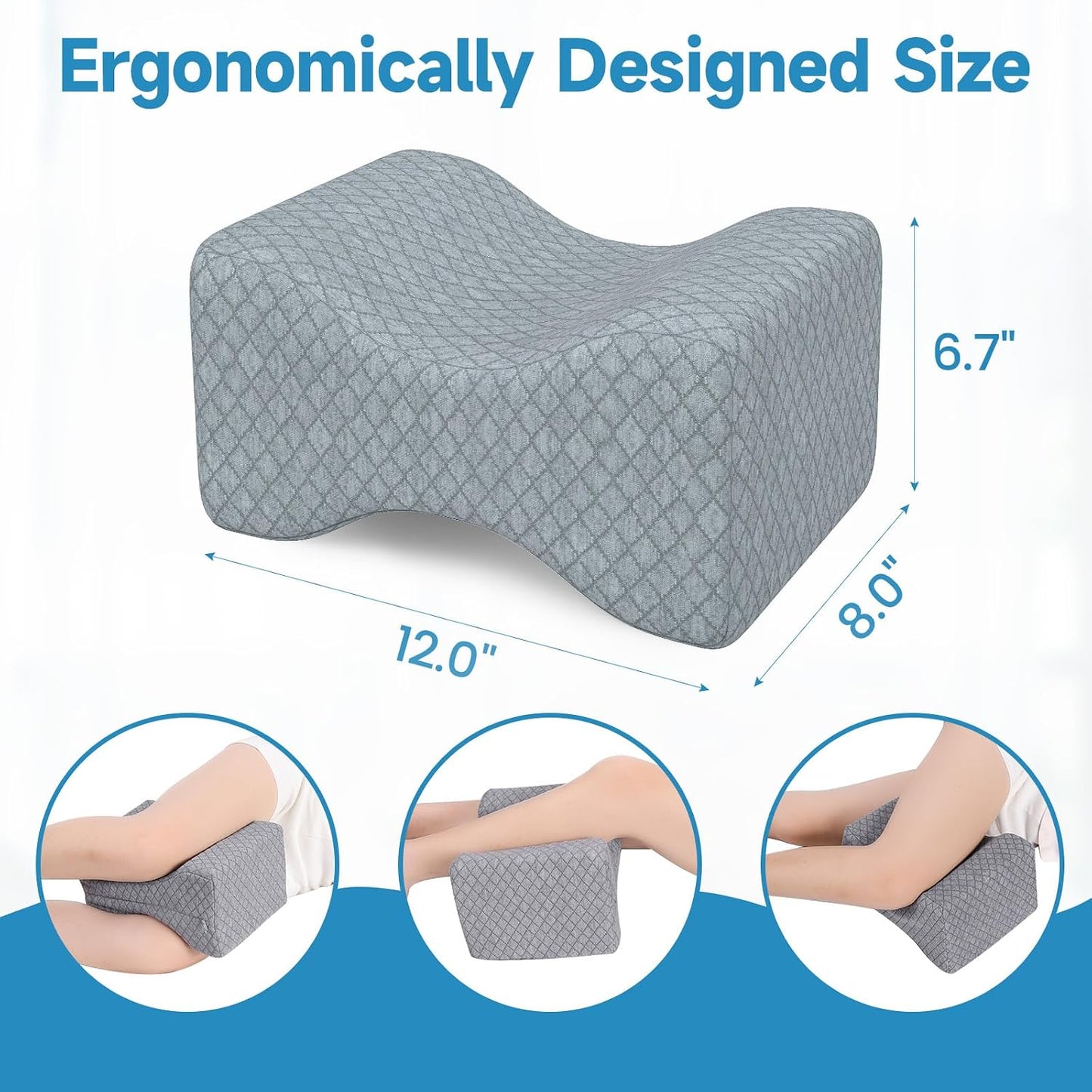 SweetSlubr Memory Foam Knee Pillow for Side Sleepers, Support Leg Pillow for Side Sleeping, Smooth Spine Alignment Pillow, Cushion for Hip, Back, Sciatica, Knee, Joints Pain Relief, White