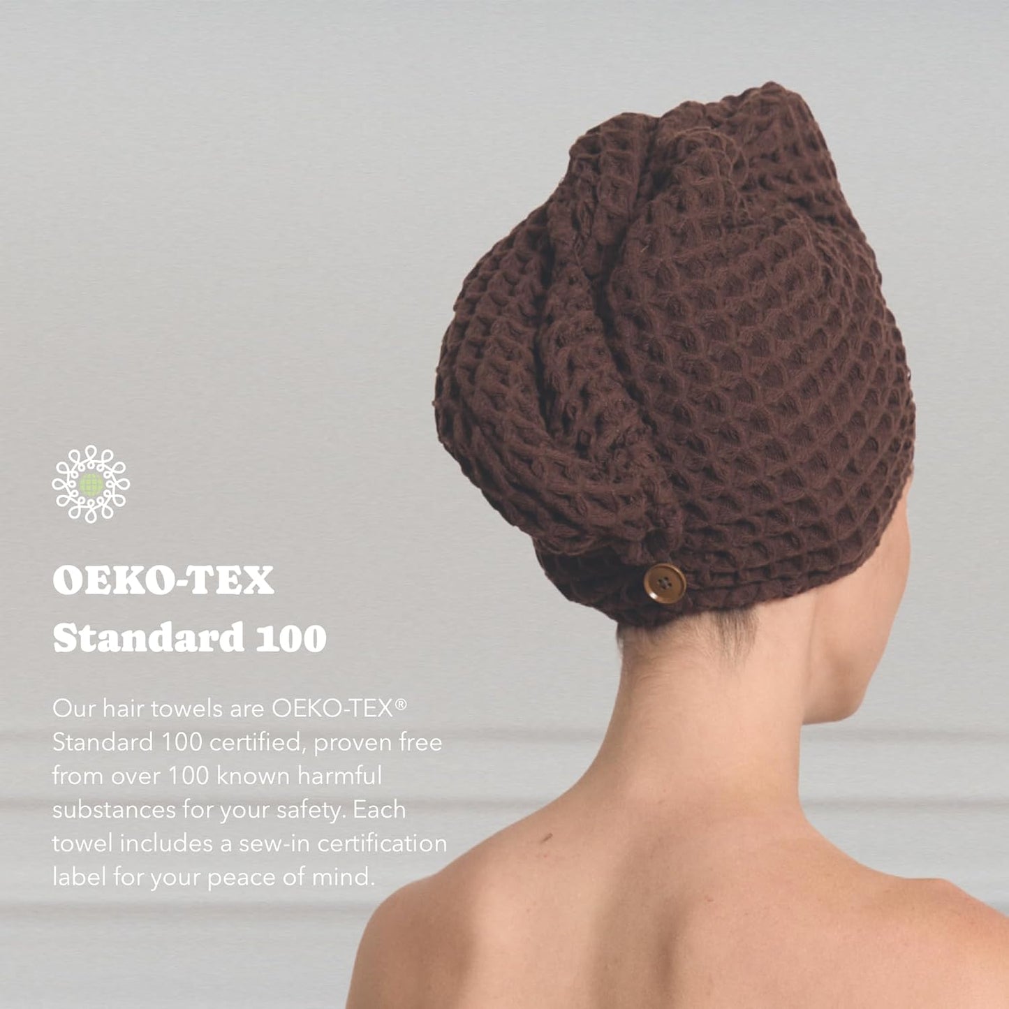Luxury Organic Japanese Cotton Hair Drying Waffle Towel Wrap for Women | Absorbent, Quick-Dry Head Turban for Shower, Sauna, Spa | Extra Large for Long, Curly, Straight Hair With Button (White, 1 Pc)