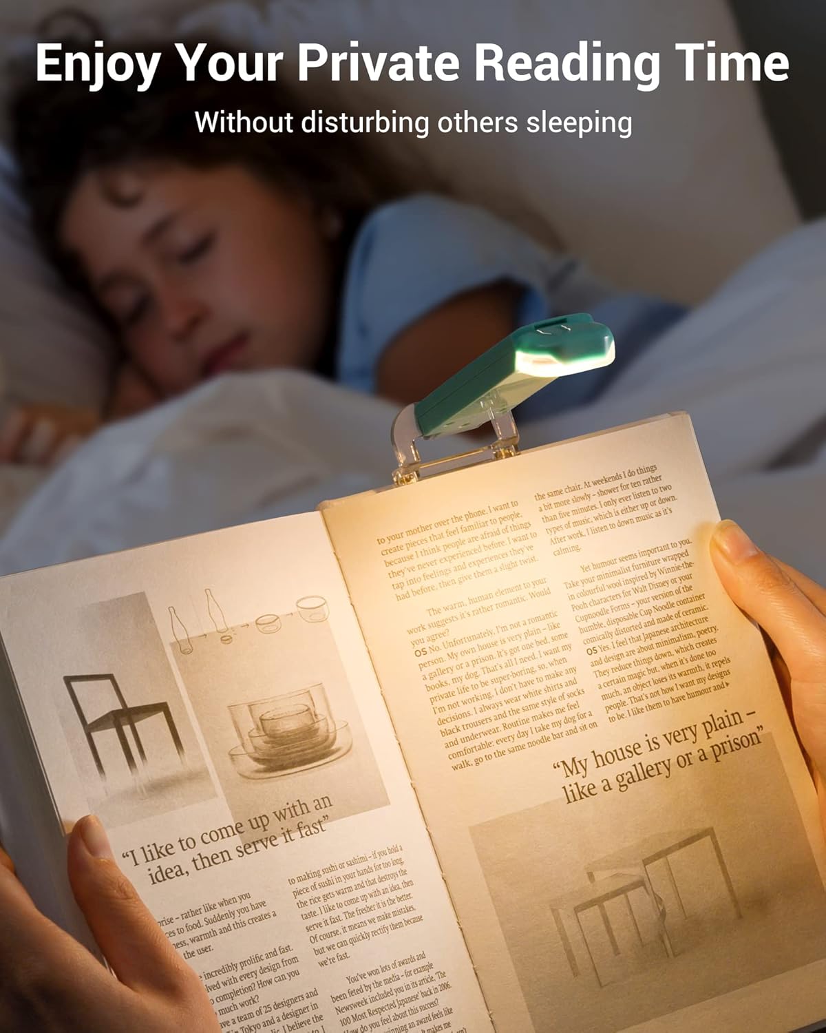 DEWENWILS Book Reading Light, USB Rechargeable Booklight for Reading at Night, LED Clip On Book Lights for Kids, Bookworms, Blue Light Blocking, Amber + Warm White (Green)