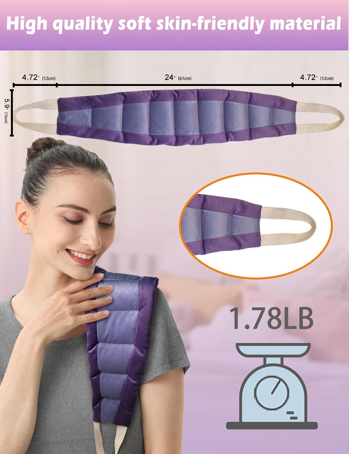 Long Heating Pad for Neck and Shoulders and Back Weighted Microwavable Moist Heated Neck Wrap Hot Pack Microwave Heatable Bag Warm Compress Reusable with Handles 33.5"*5.9" Unscented Grey