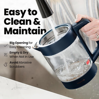 Viante Alba Electric Tea Kettle with Infuser, No Plastic In Contact With Water, 1.5L Borosilicate Glass, 304 Stainless Steel, 4 Temperature Presets, Keep Warm, Cordless, Auto Shut-Off