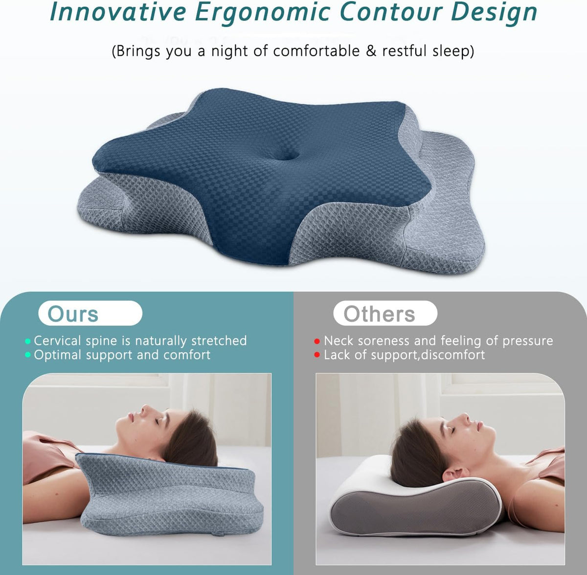 CHxxy Cervical Neck Pillow for Pain Relief Sleeping, Memory Foam Pillows