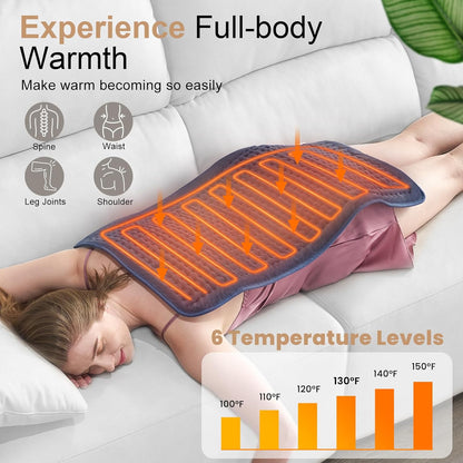 VAAGHANM Heating Pad: 33 x 17 inches Electric Heating Pad for Back -Extra Large Heat Pad for Shoulder/Neck/Knee/Arms - Upgraded 6 Timer & 6 Temperature Controller -Auto Shut Off- Gift for Mom