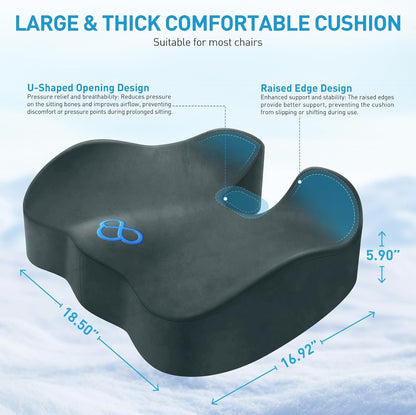 BlissTrends Seat Cushion with Velvet Cover, Thick Memory Foam Cushions for Office Chair, Car Seat, Airplane, Relieving Pressure Tailbone Sciatica Back Pain for Long Sitting, Car Drivers 4.7in Black