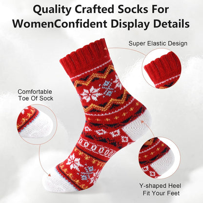 YANGYANG 5 Pairs Winter Warm Thick Crew Knit Socks for Women, Christmas Gifts, Stocking Stuffers