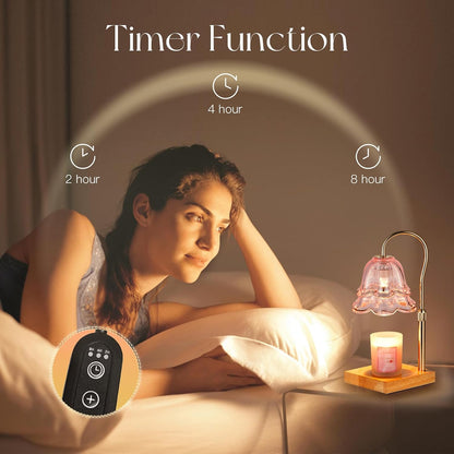 Candeldo Candle Warmer Lamp with Timer: Flower Gold Candle Lamps Height Adjustable Wax Melt House Warming Gifts New Home Decor Mothers Day Birthday Gift for Women Mom