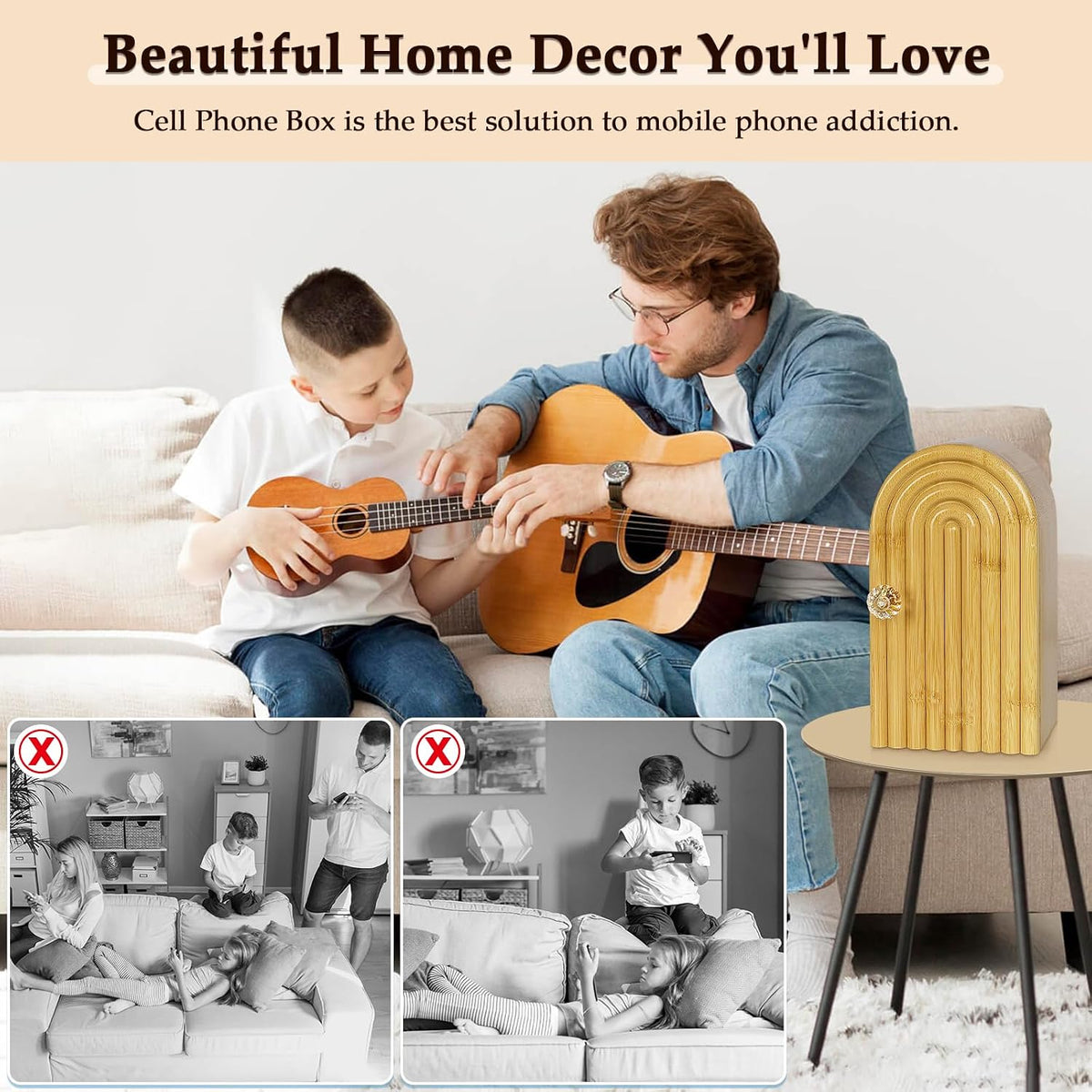 Phone Box for Family Time, Bamboo Cell Phone Jail, White