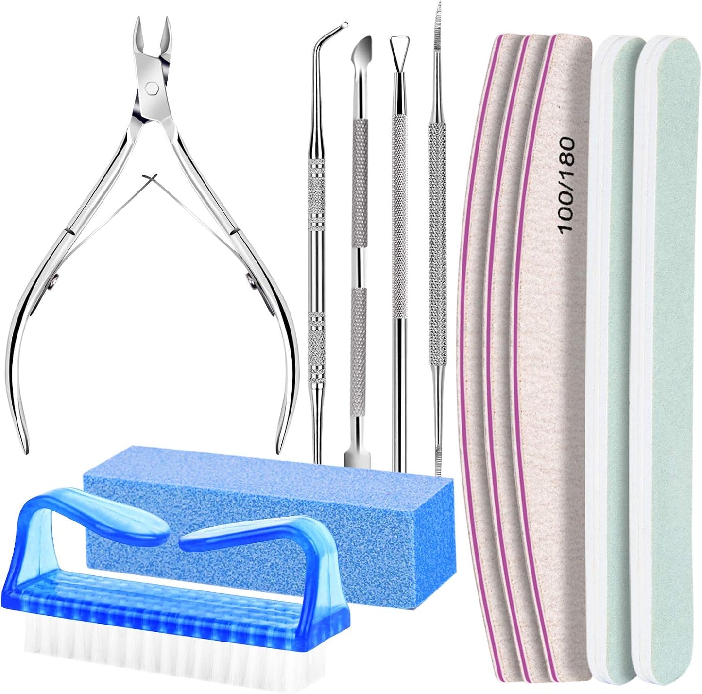 FANDAMEI Nail Care Kit, Nail Files 100/180, Nail Buffer Block, Cuticle Nippers, Cuticle Trimmer, Cuticle Pusher, Nail Tools, Nail Kit, Pedicure & Manicure Tools, Nail Prep Kit, Manicure Kit for Women