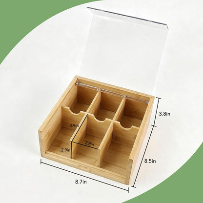 HTB Acacia Wood Tea Bag Organizer Storage Box with 6 Compartments