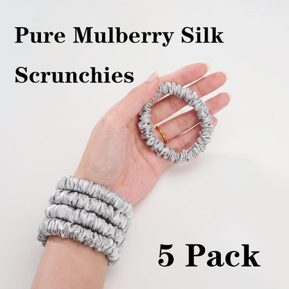 Silk Scrunchies for Hair 100% Mulberry Silk Hair Ties 3 Pack(Black, Navy Blue, Emerald)