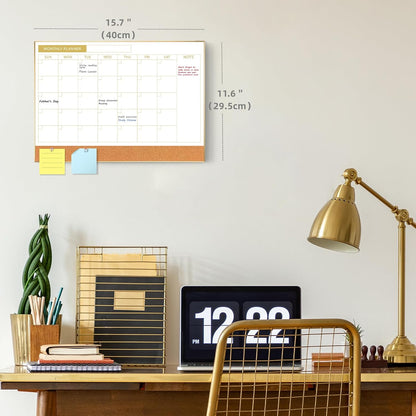ARCOBIS Dry Erase Calendar with Cork Board for Wall, 24"x 18" Magnetic Calendar Whiteboard with Black Frame, Monthly Combination Board for School, Home, Office