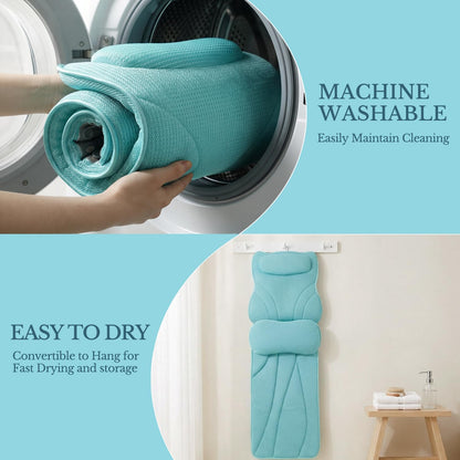 Extra Long Thick Full Body Bath Pillow for Tub with Lumbar Pillow- Luxury 4D Air Mesh Bathtub Pillow with Head, Shoulder & Back Support, Non-Slip Bath Cushion with Suction Cups (Gray)