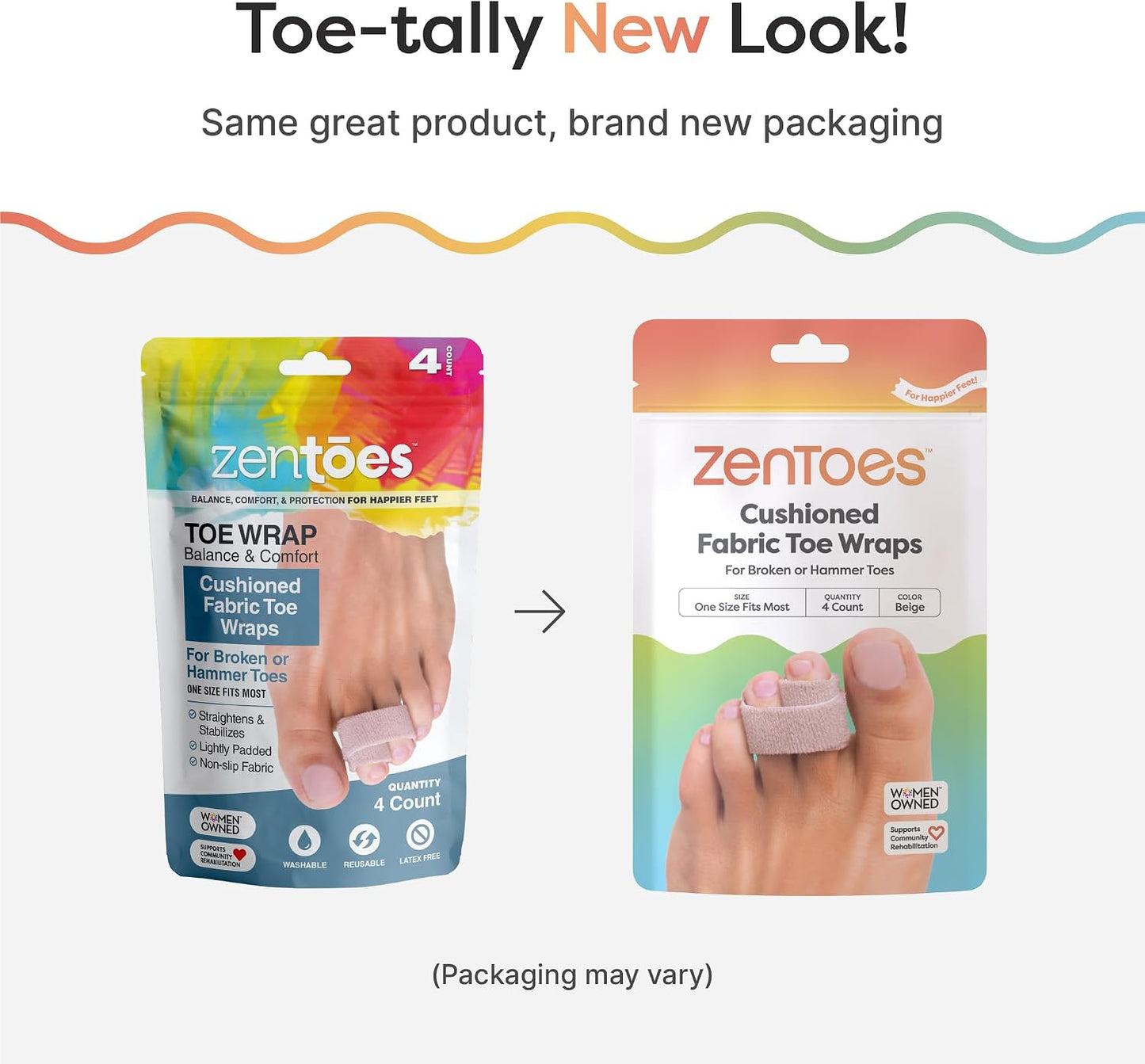 ZenToes Hammer Toe Corrector for Women & Men - Reusable Fabric Buddy Wraps for Broken Toes - Cushioned Toe Splint for Protection & Recovery & Hammertoe Straightener - 4 Count (OSFM, Beige)