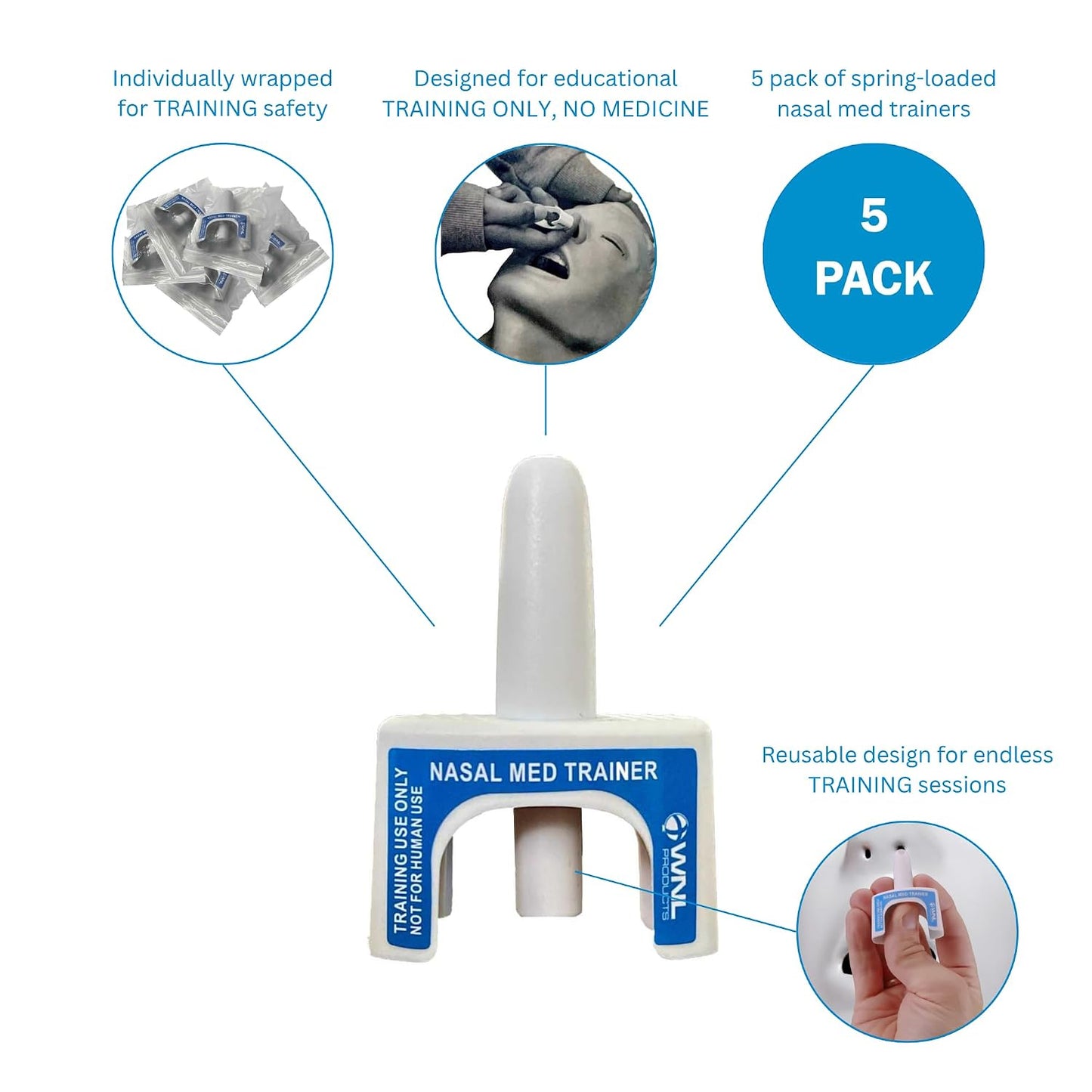 WNL Products Nasal Med Trainer First Aid Training Device, 5-Pack