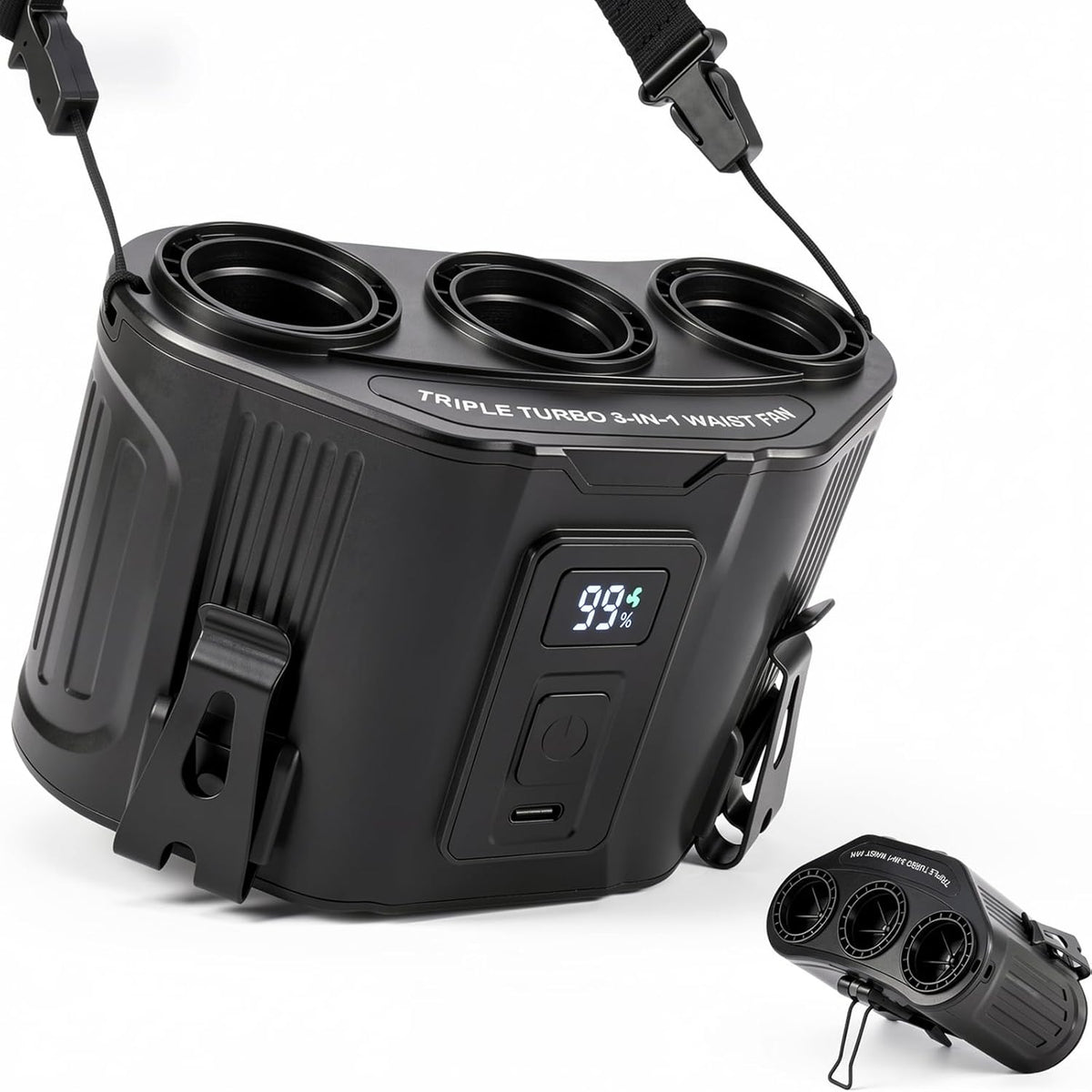 Portable Personal Fan: 3-Motor Hands-Free Waist Fan with 12,000mAh Battery
