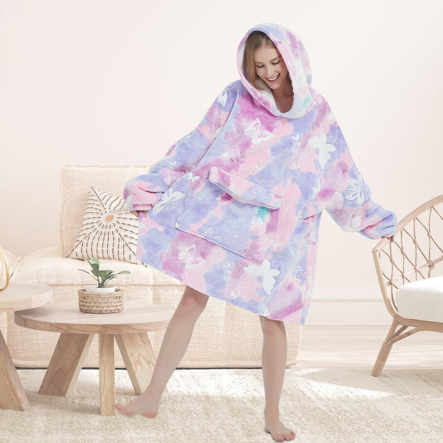 Mewkou Wearable Blanket Hoodie for Adult,Oversized Sherpa Fleece Blanket Hoodie for Women Men,Grey