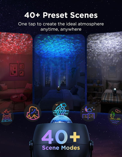 Govee Star Light Projector with 3 Aurora Flowing Effects, Works with Matter, Alexa and Google Assistant, 52 Scene Modes, 18 White Noise Options, LED Night Light Projector for Bedroom, Without Plug