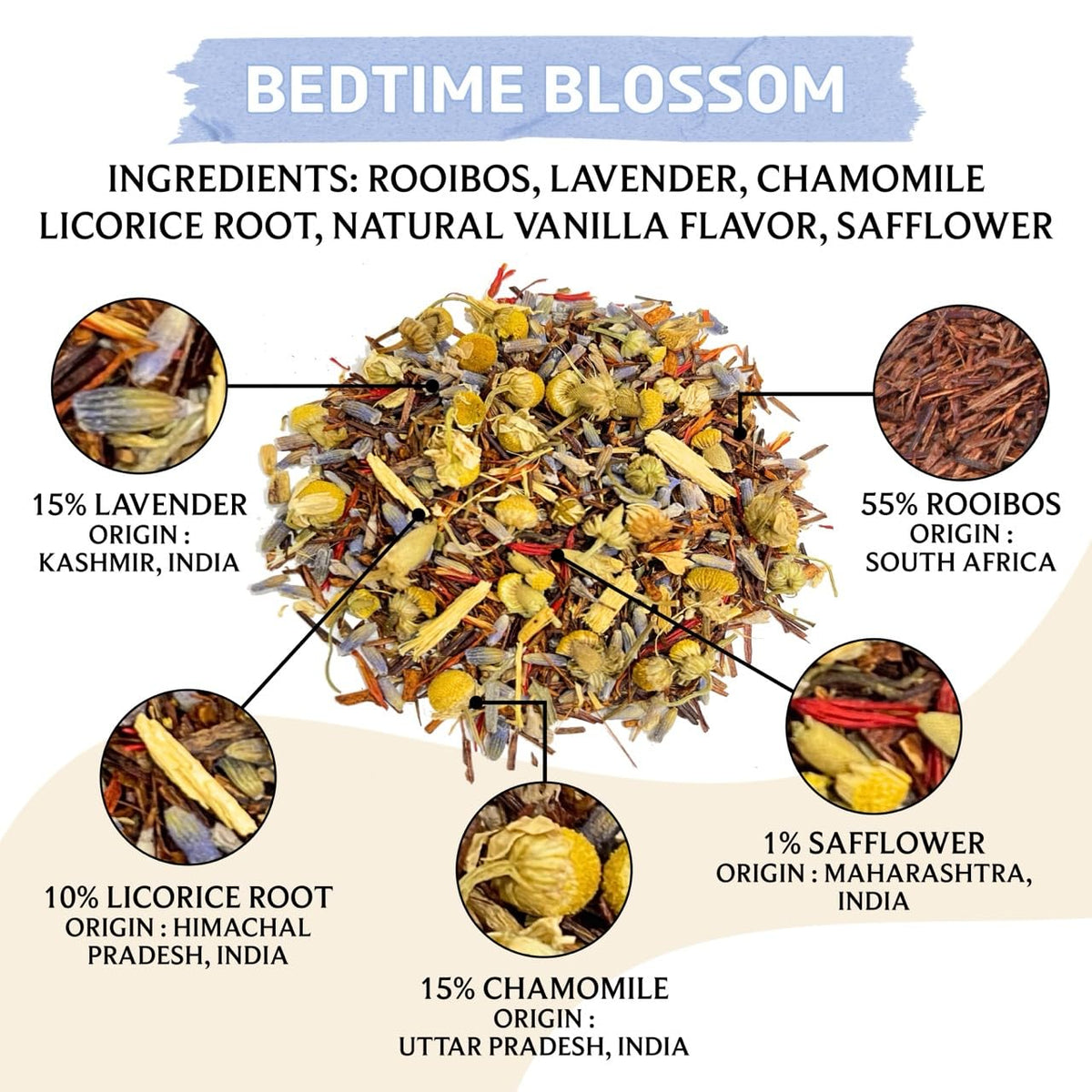 BREWIX Bedtime Blossom Sleep Tea Loose Leaf (50+ Cups) | Caffeine Free Calming Herbal Bedtime Tea with Rooibos, Chamomile and Lavender | Naturally Sweet Night Time Tea | Hot or Iced