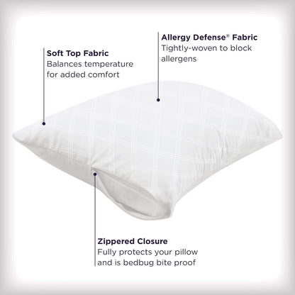 Set of 2 Standard/Queen AllerEase Pillow Protectors - Temperature Balancing, Allergist Recommended - Premium Breathable, Zippered Protectors
