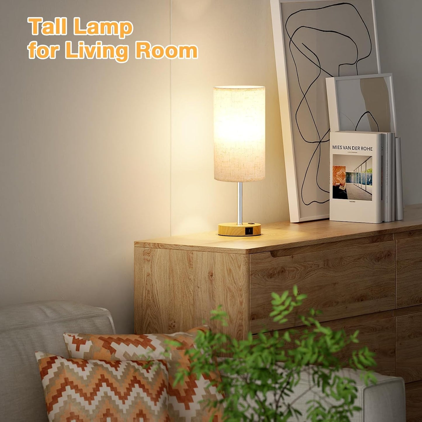 Dicoool Touch Bedside Table Lamp with USB - 3 Way Dimmable Wood Lamp for Bedroom Nightstand, Desk Lamp with Charging Station for Dorm, Living Room, Office, Kids Room, Small, 14in