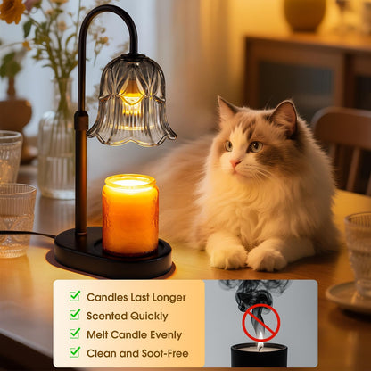 Candle Warmer Lamp Adjustable Timer - Electric Flower Glass Candles Warmers Adjustable Height Dimmable Vintage Base Modern Wax Candles Top Warmers for Small Jar Scented Wax Melts