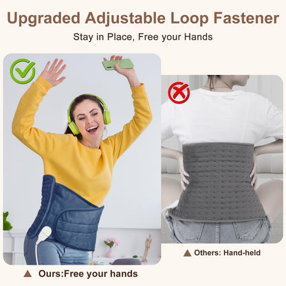 IGXHAVIZ Heating Pad for Back Pain Relief, Electric Heating Pad for Period Cramps Neck Shoulders with Belt, 4 Timer 6 Heat Setting & Auto Shut Off, 12"x24"+20" Large Moist Heat Pad for Mom,Dad