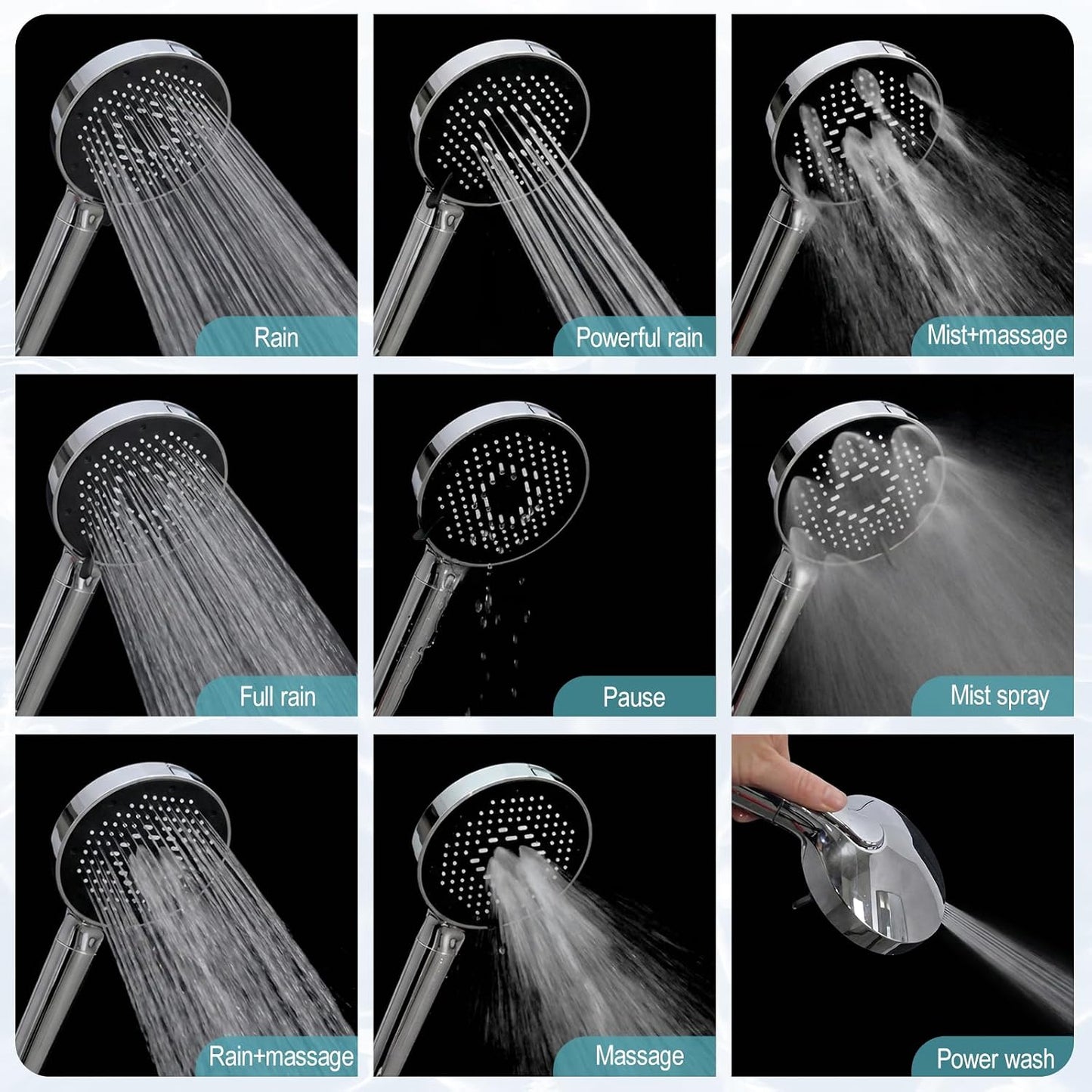 SR SUN RISE NSF Certified Filtered Shower Head with Handheld for Hard Water to Remove Chlorine High Pressure 9-Spray Setting (with Power Wash) Anti-Clog Nozzles (1 Filter, Chrome Silver)