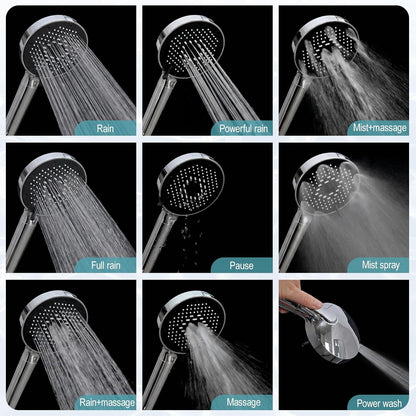SR SUN RISE NSF Certified Filtered Shower Head with Handheld for Hard Water to Remove Chlorine High Pressure 9-Spray Setting (with Power Wash) Anti-Clog Nozzles (1 Filter, Chrome Silver)