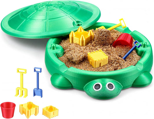 Green Mini Turtle Sandbox Zen Garden 6 x 6 in with Lid 5 Tool