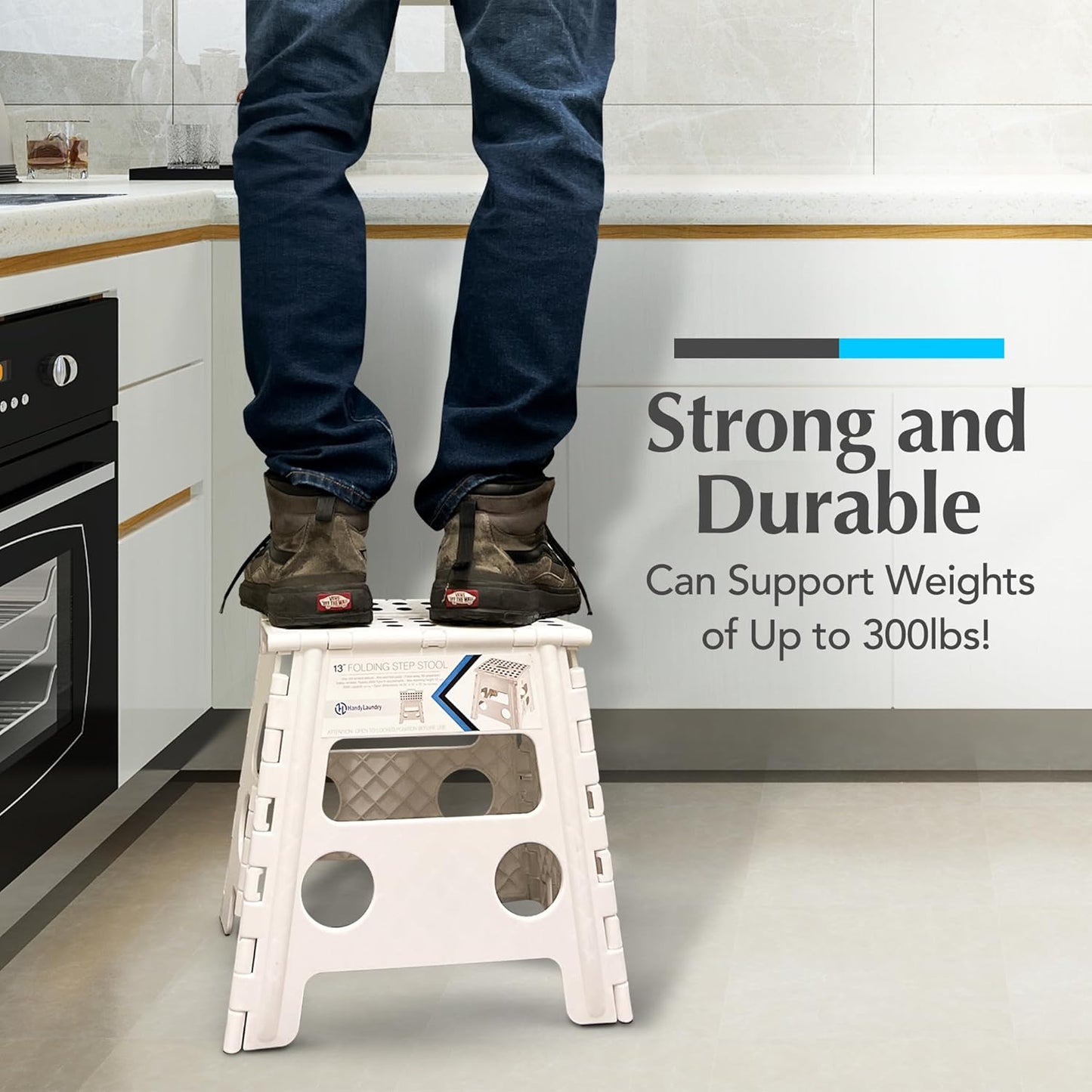 Handy Laundry Folding Step Stool - Sturdy Enough Collapsible Stool to Support Adults - Opens Easy with One Flip - Great for Kitchen, Bathroom or Bedroom (Black - 9 Inch)