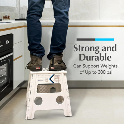 Handy Laundry Folding Step Stool - Sturdy Enough Collapsible Stool to Support Adults - Opens Easy with One Flip - Great for Kitchen, Bathroom or Bedroom (Black - 9 Inch)