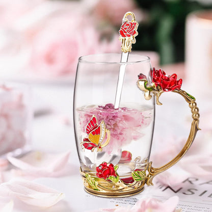 Enamel Glass Flower Tea Pot With Removable Loose Tea Leaf Infuser Tea Maker Teapot Set 30.4OZ Gifts for Women,Mom,Birthday