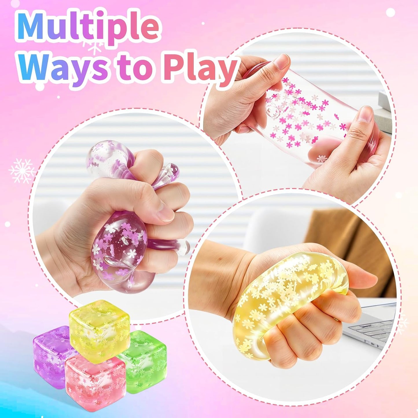 2Pcs Stress Balls for Adults, Stress Cube Fidget Toys, Enhanced Grip Strength Squeeze Toys, Valentines, Easter, Party Favors, Square Shape Stress Cube Stress Relief Toys for Adult