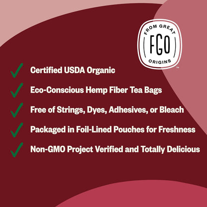 FGO Organic Red Raspberry Leaf Herbal Tea, 40 Count, Eco-Conscious Tea Bags, Caffeine Free (Pack of 1)